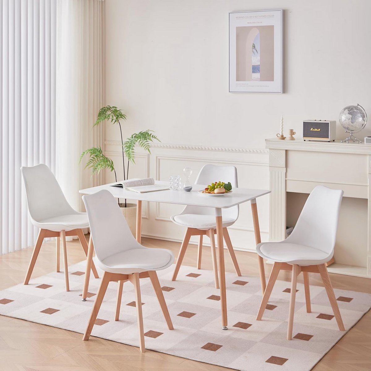Eettafelset met 4 Comfortabele Stoelen voor Thuis, Kantoor en Café - Wit