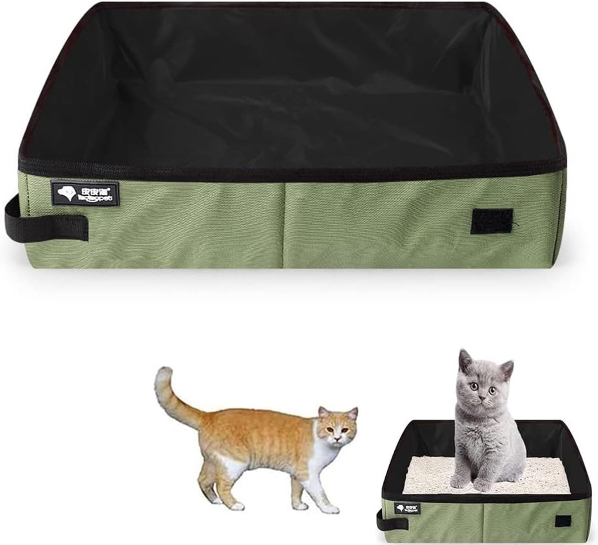Vouwbare Draagbare Waterdichte Kattenbak voor Reizen – Buiten – Park – Oxford Stof – Zacht en Waterdicht – Groen 40 x 30 cm