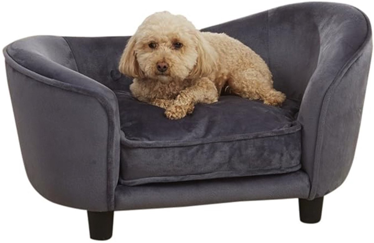 Hondensofa - Enchanted donkergrijs -hondenmand - hondenzetel - soft pluche - 68 x 40.5 x 37.5 overmeten - cover is wasbaar - comfortabel voor kleine hondjes