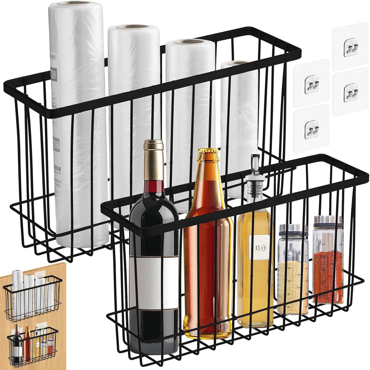 Zelfklevende Opbergdozen voor Keuken en Badkamer - 2 Pack - Wandgemonteerde Organizers