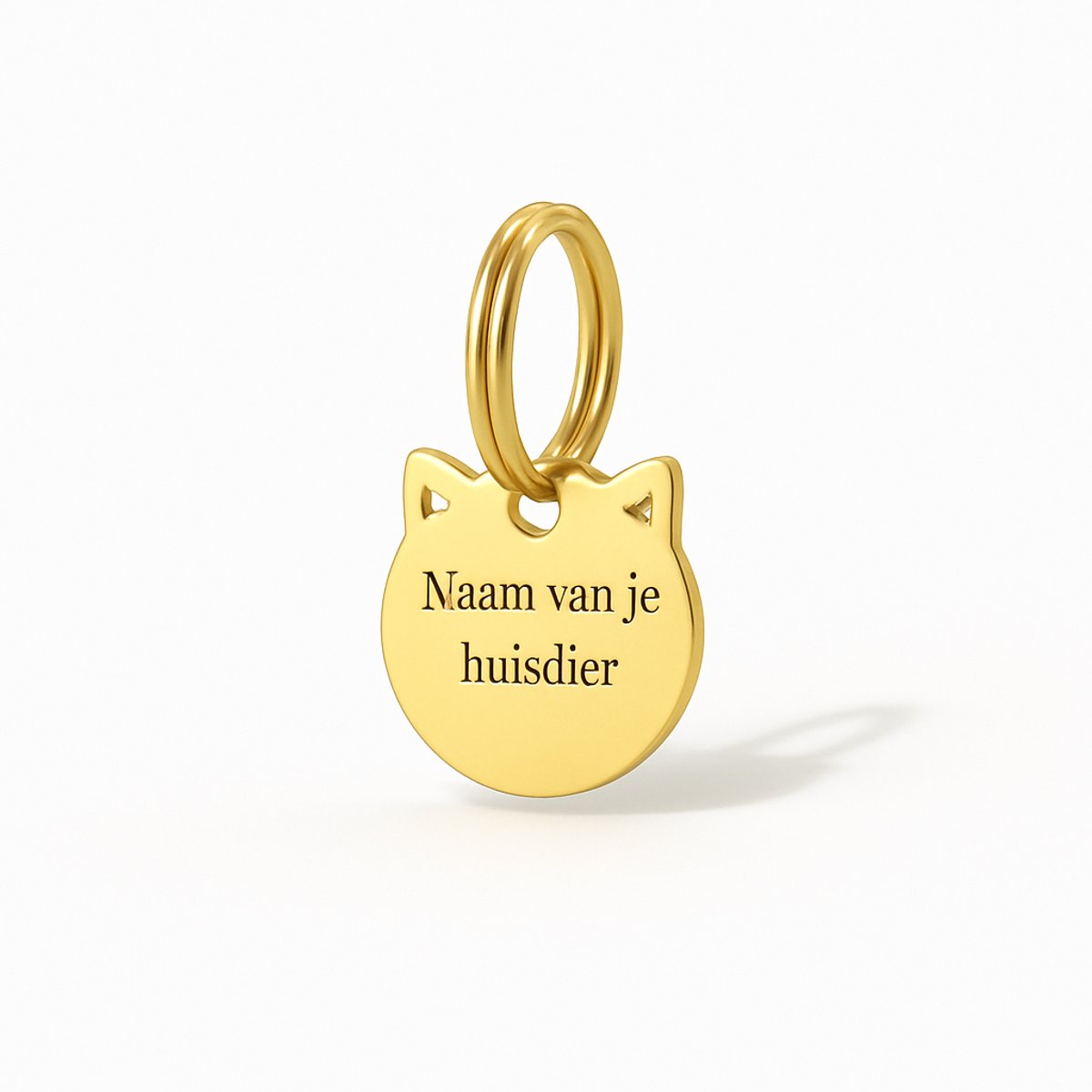 Naamplaatje poes (2,8x2,8 cm) - Goud - Kattenpenning - Laser gegraveerd - Gepersonaliseerd - Dierenpenning