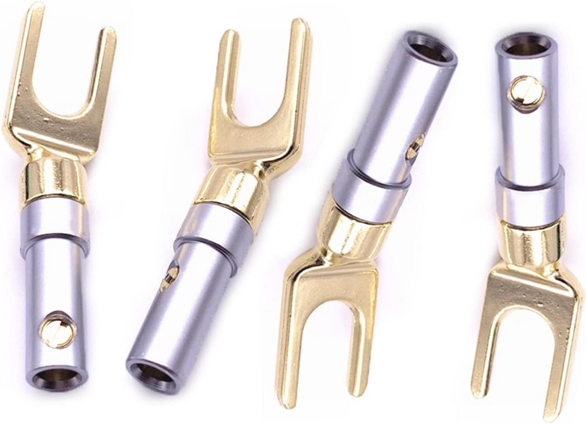4-Pack Y Plug 45 Graden Banaan naar Spade Adapter voor Speakers