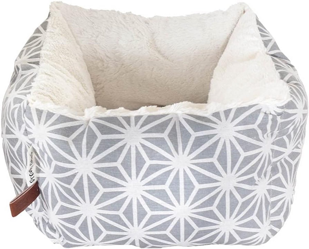 Luxe Grijs Geometrisch Nestje voor Kleine Hond of Kat - Knus en Warm Slaapbed
