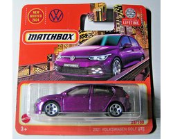 2021 VOLKSWAGEN VW GOLF GTE PURPLE MATCHBOX 1:64 25/100 METAL SHORT CARD 2024