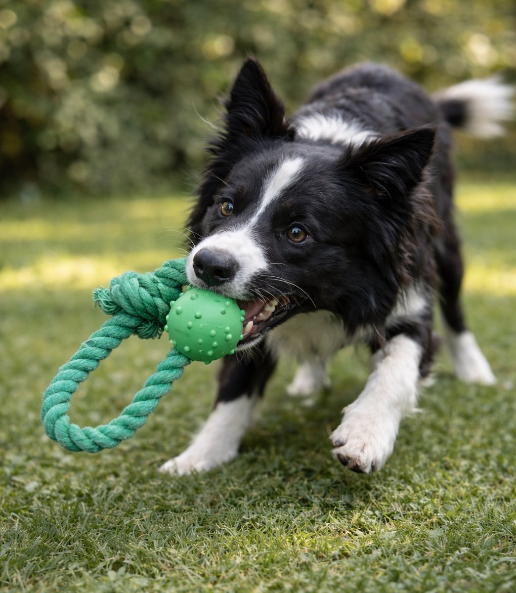 Charly - hondenwerptouw - bal met lang werptouw - 37cm - voor kleine tot middelgrote hond - werpspeelgoed - groen hondenspeelgoed
