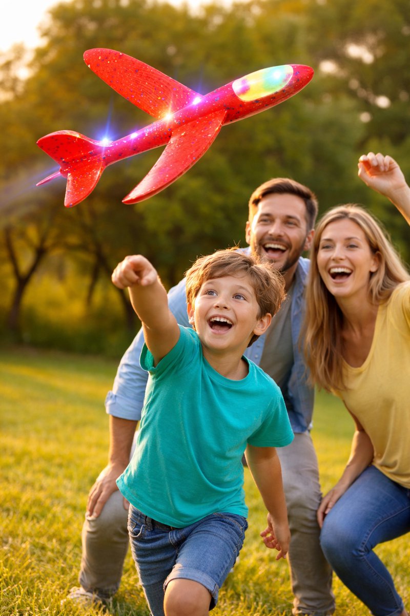 Bol.com Zweefvliegtuig XL - zweefvliegtuig wegwerp - 47,5cm lang - met verlichting - foam vliegtuig - Rood - extra groot aanbieding