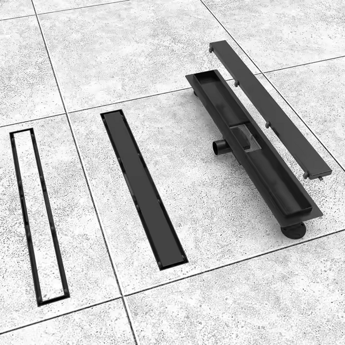 Luxe RVS Douchegoot met flens - douche Afvoer- zwart - Tegelinzetbaar -80cm