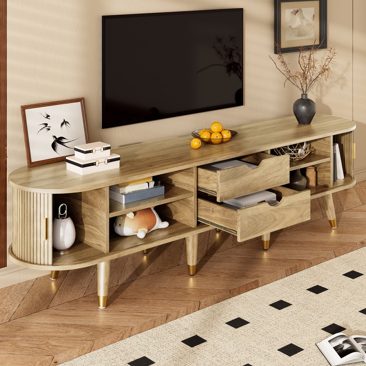 REDOM TV-meubel - MDF - met deuren - 175 L x 38 B x 45 H(cm) Oak Eik