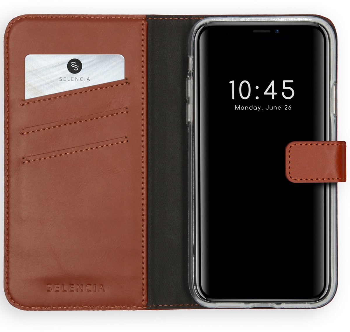 Selencia Hoesje - Geschikt voor Apple iPhone 11 - Echt Lederen Bookcase - Lichtbruin