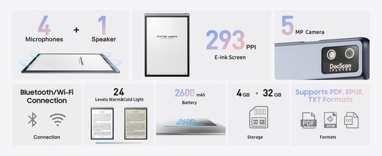 iFLYTEK - AINOTE 2 - Smart E ink Tablet 10.65" - Ultradun Digitaal Notitieboek voor Professionals - AI Transcriptie - Vertaling & Vergaderingsoverzicht - <20 ms Schrijflatentie - 7-Daagse Batterij van Merkloos — afbeelding 4