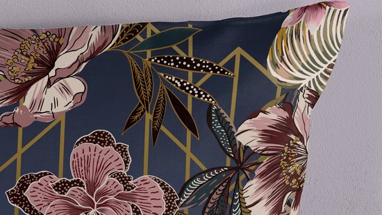 Pure dekbedovertrek bloemen - 1 persoons 140x200/220 cm - Donkerblauw - Microvezel van Merkloos — afbeelding 4