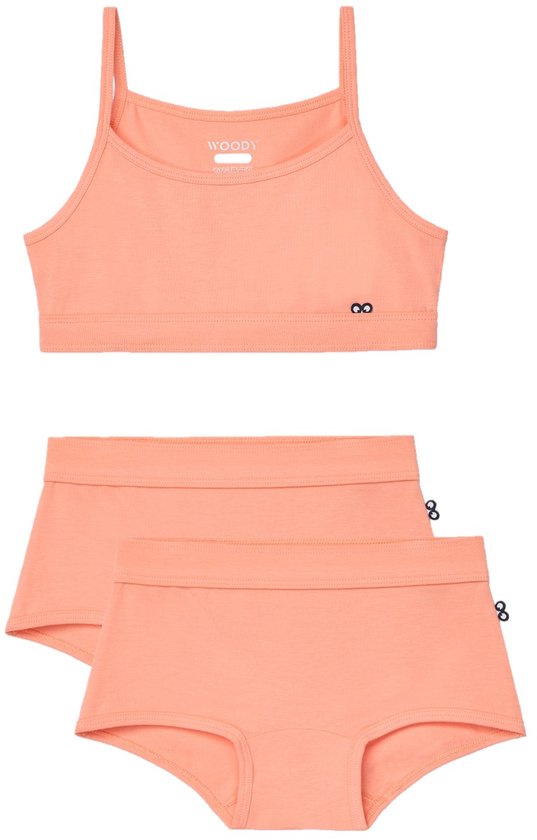 Peach ondergoedset met spaghettibandjes topje en twee bijpassende boxershorts, maat 164.
