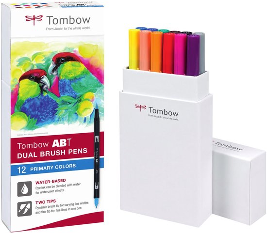 Tombow ABT dual-brush tekenpennen (set van 12) – primaire kleuren