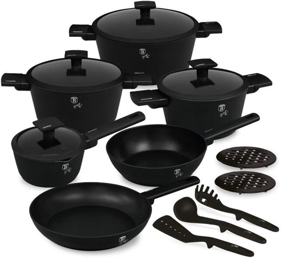 Berlinger Haus 15 Delige Pannensets - Inductie - Pannenset Met Deksel Voor Alle Warmtebronnen - PFOA & PFAS vrij - Zwart