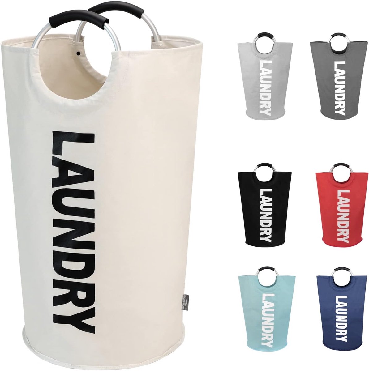 Grote wasmand, opvouwbare waszak met handvat, 90 liter inhoud, gebroken wit, 79 cm x 38 cm