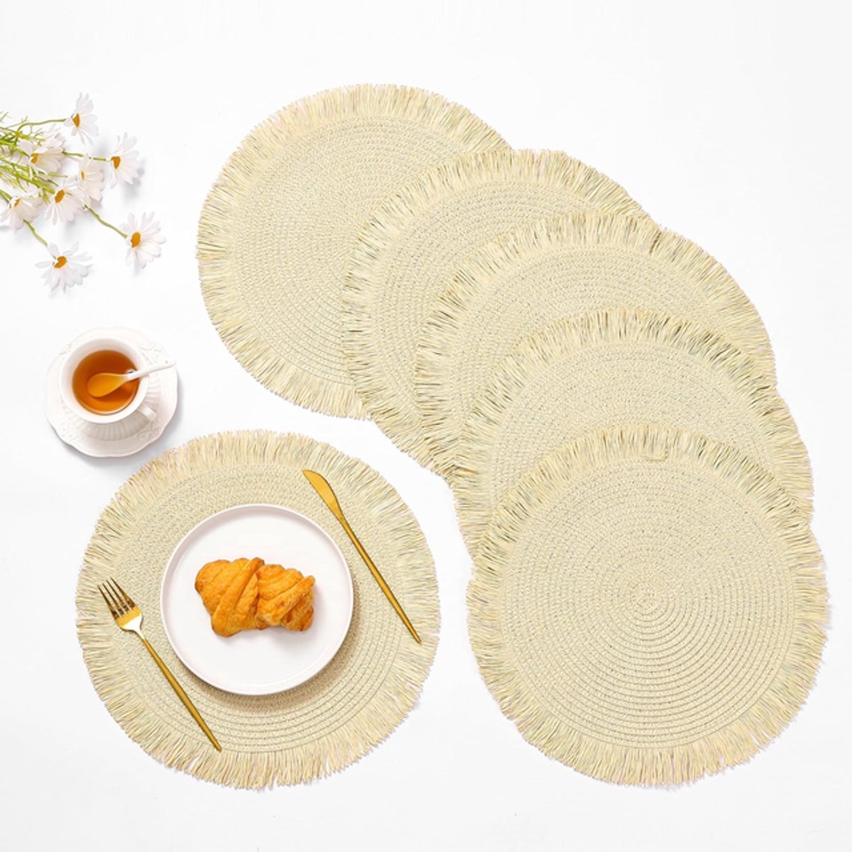 6 Ronde geweven placemat - Placemat - Placemats - Kant placemat