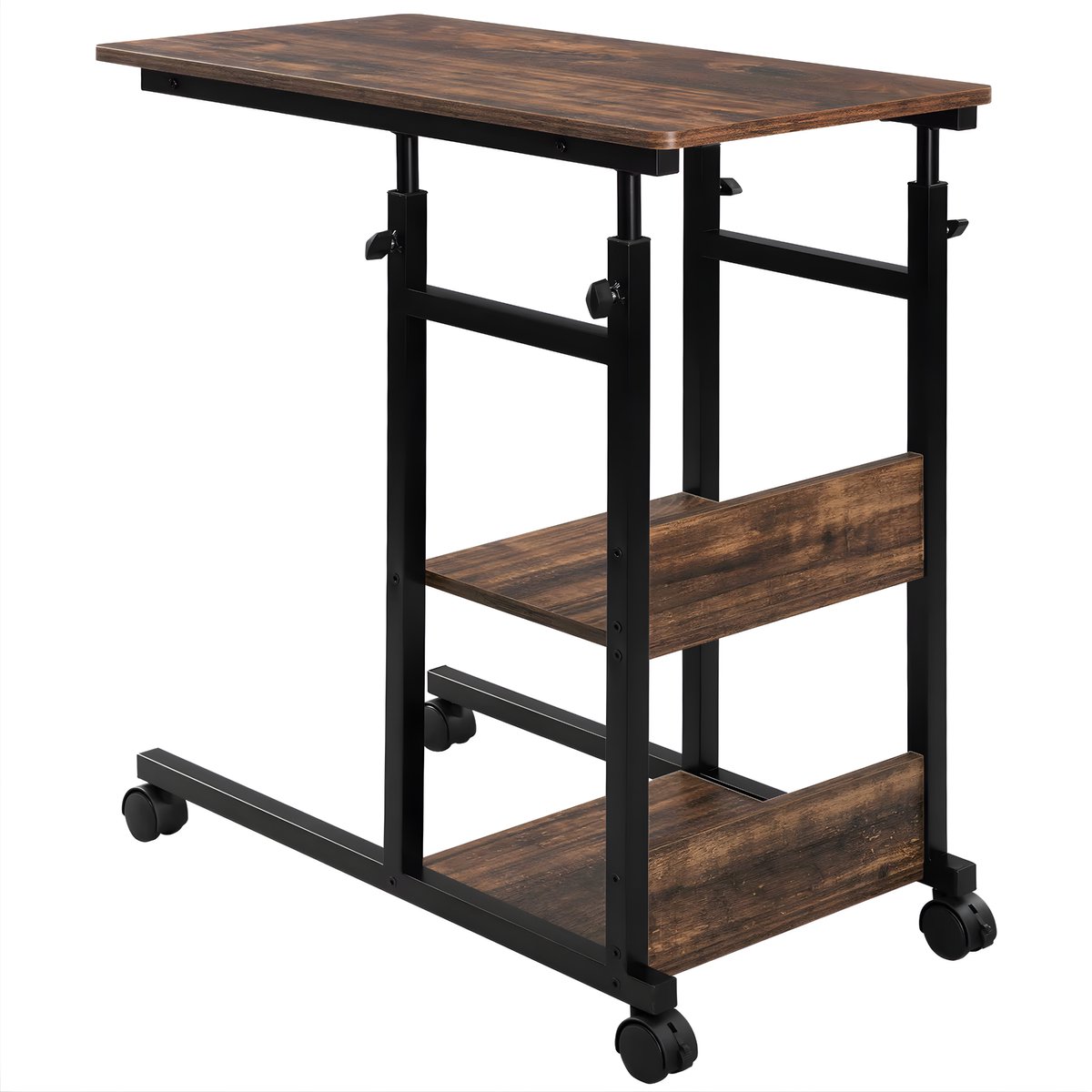 Happiq Laptoptafel – Tablethouder - Bedtafel - Laptopstandaard – Bijzettafel – In Hoogte Verstelbare – Voor Woonkamer of Slaapkamer – Metaal & Hout Vintage houtlook