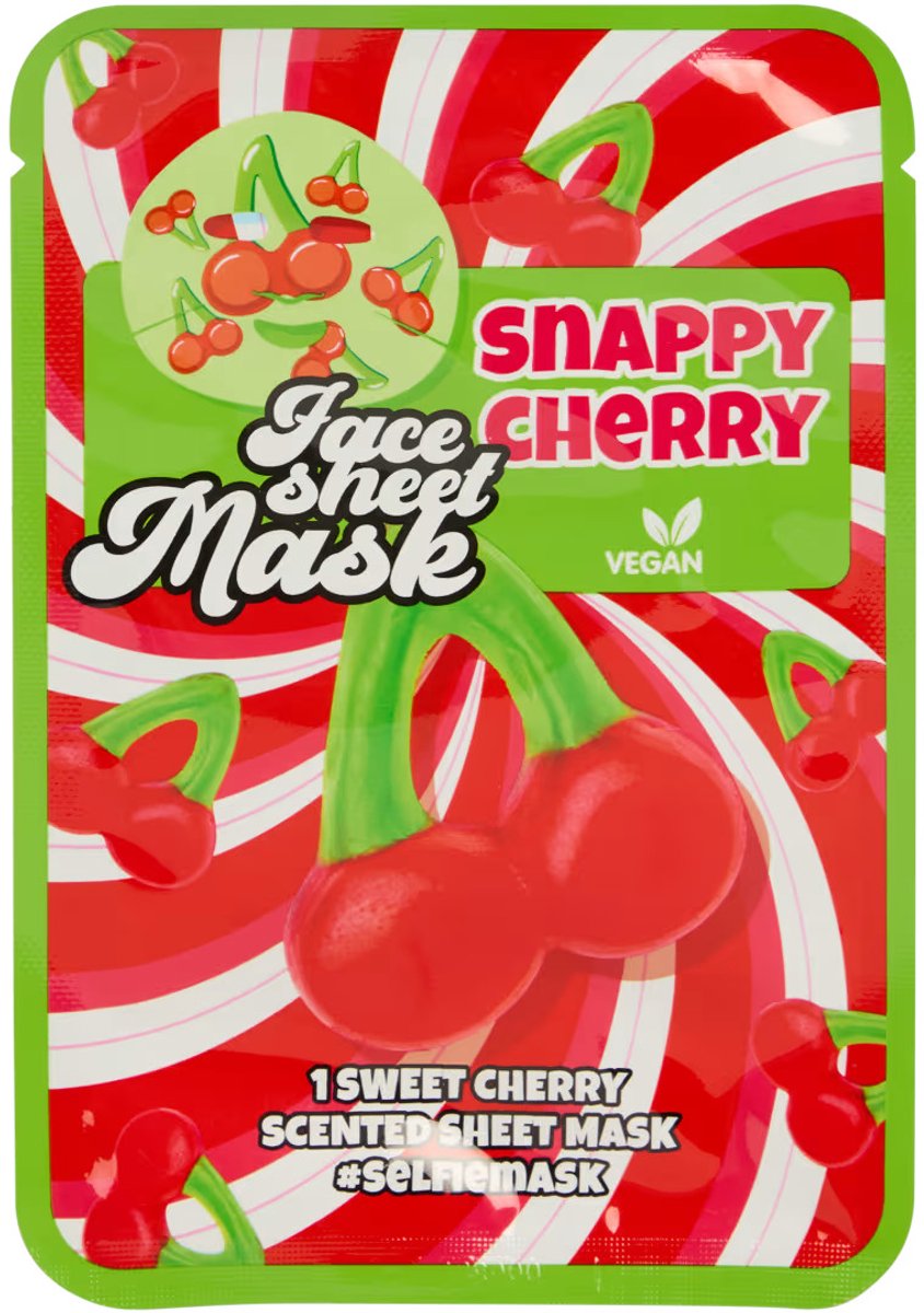 Selfie-gezichtsmasker - snappy cherry - kersen snoepjes - kers snoepje - tissue masker - sheet mask