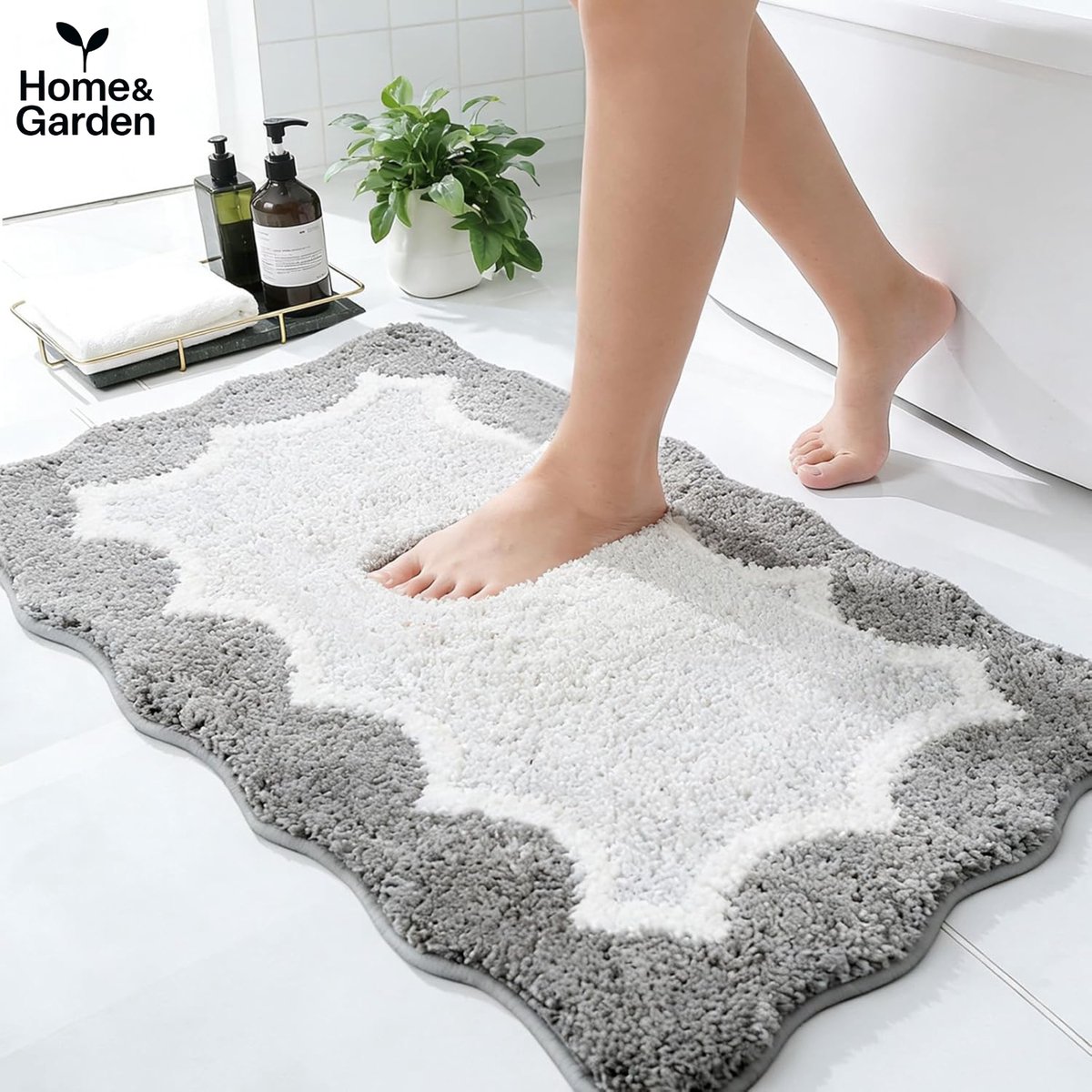 Home&Garden Luxe Badmat – Anti‑Slip – Zacht & Absorberend – 80×50 cm – Grijs – Sneldrogend – Badkamer Mat