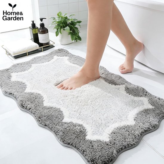 Home&Garden Luxe Badmat – Anti‑Slip – Zacht & Absorberend – 80×50 cm – Grijs – Sneldrogend – Badkamer Mat