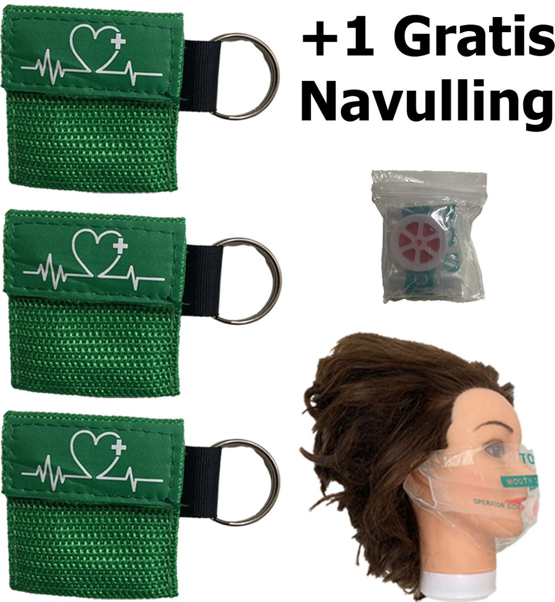 Reanimatiemasker | Kiss of Life | Beademingsmasker | Reanimatie masker | Sleutelhanger | Veilig reanimeren | Groen | 3 stuks