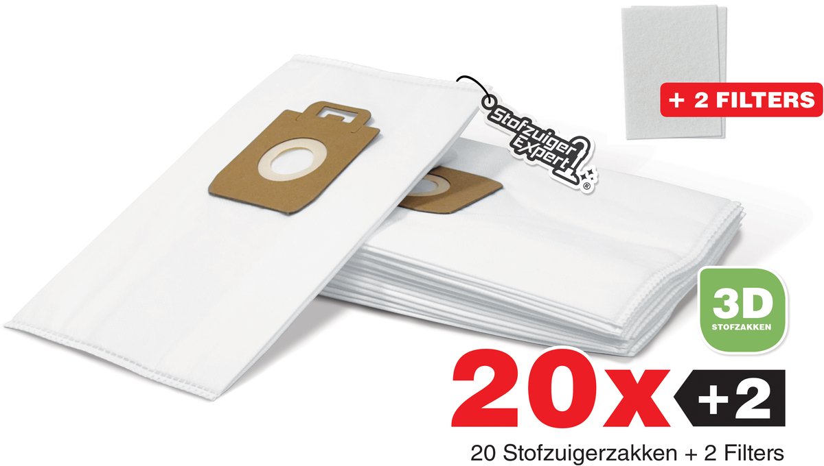 20x Nilfisk Stofzuigerzakken King / Extreme + 2 Filters - Duurzaam Karton Zonder Plastic - 3D Stofzakken + 2 Hygiëne filters - Premium kwaliteit - Multi lagen - Anti Allergie - Geschikt voor o.a. King, Extreme, Power en Elite Series