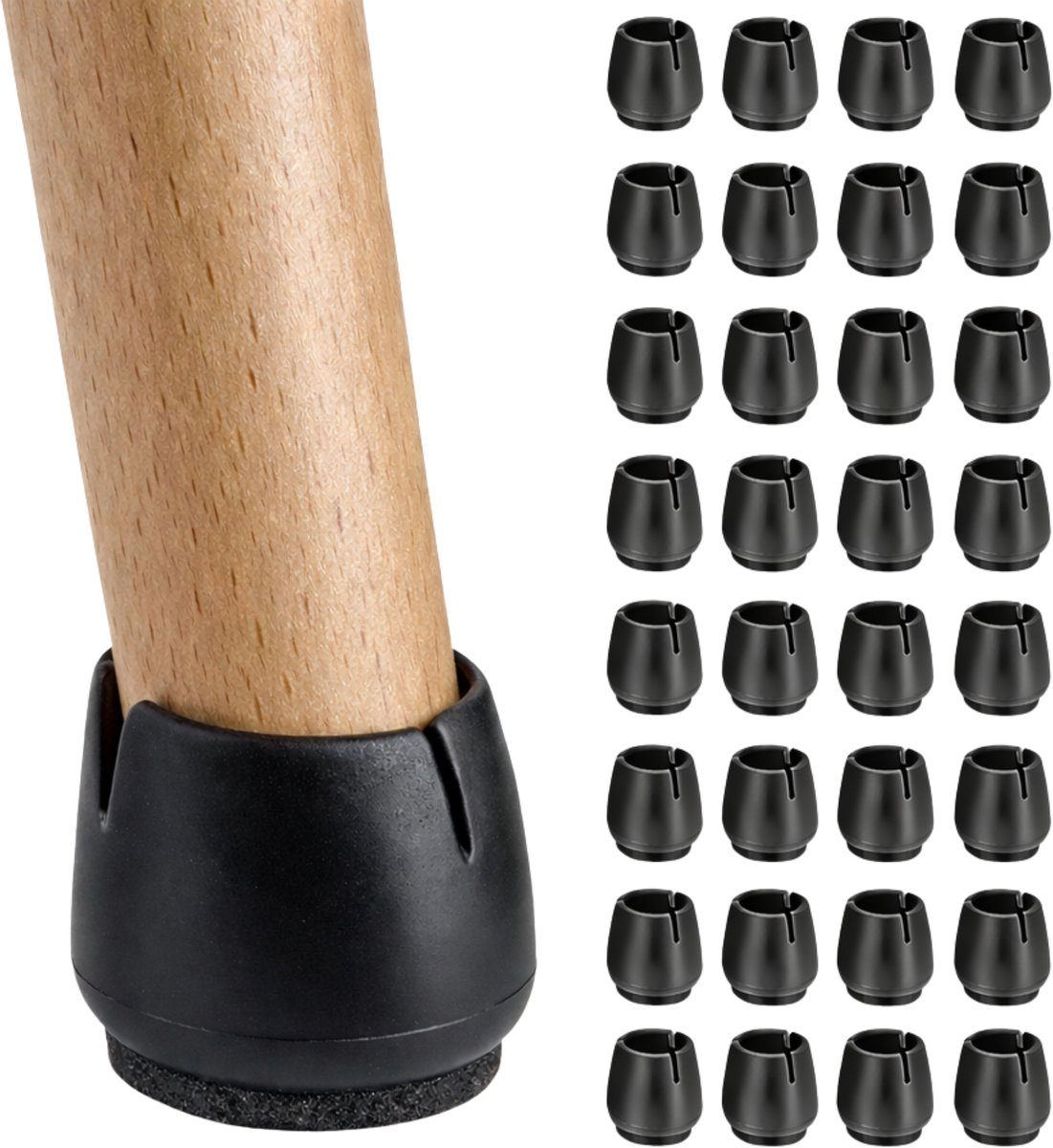 JustValue Stoelpoot Beschermers – 32 Stuks – Ø 12-16 Mm – Rond – Anti-Kras Vilt – Zwart