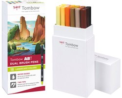 Tombow ABT Dual Brush tekenpennen - Brushpennen - Natuur kleuren - Set van 18 stuks
