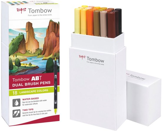 Tombow ABT Dual-Brush tekenpennen – Natuur kleuren – Set van 18