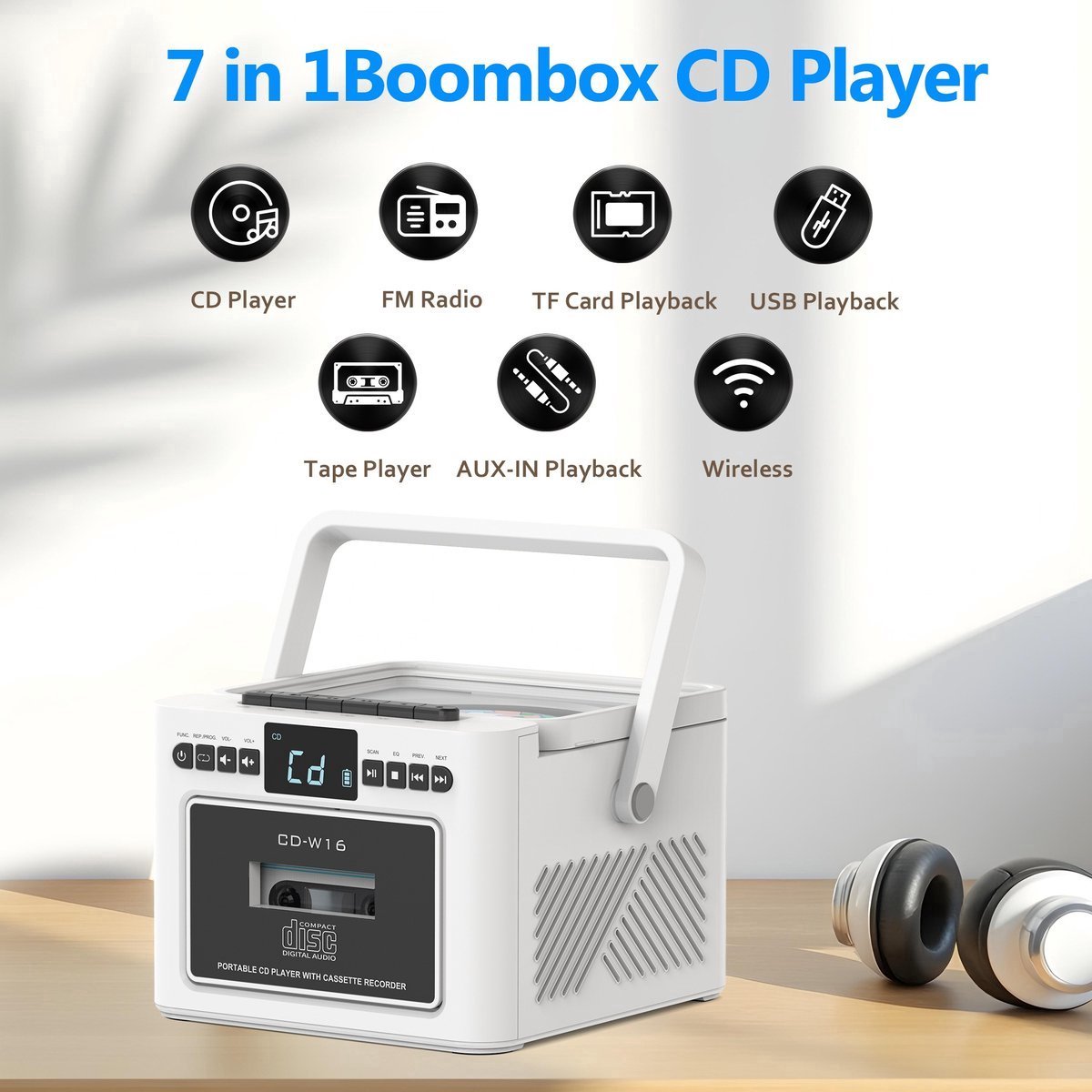 Retro CD-Cassette Boombox - 5W Stereo, Radio & USB thumbnail 3
