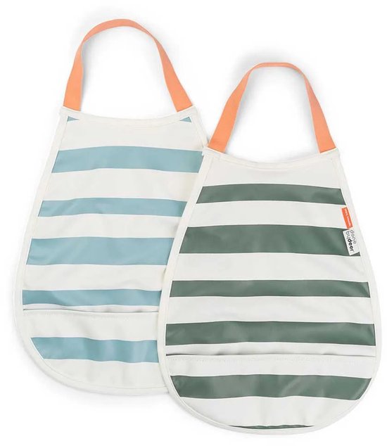 Done by Deer slabbetje streep set van twee - blauw / groen van Done by Deer — afbeelding 3