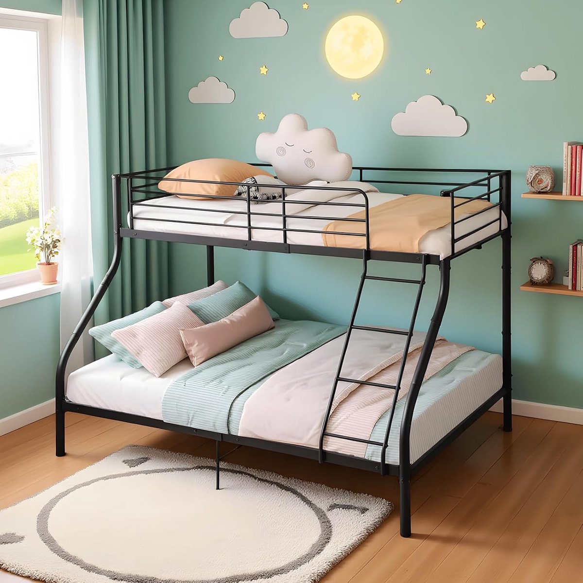Ruimtebesparend Stapelbed voor 2-3 Personen | Hoogslaper 140 x 200 cm | Metalen Bedframe Z