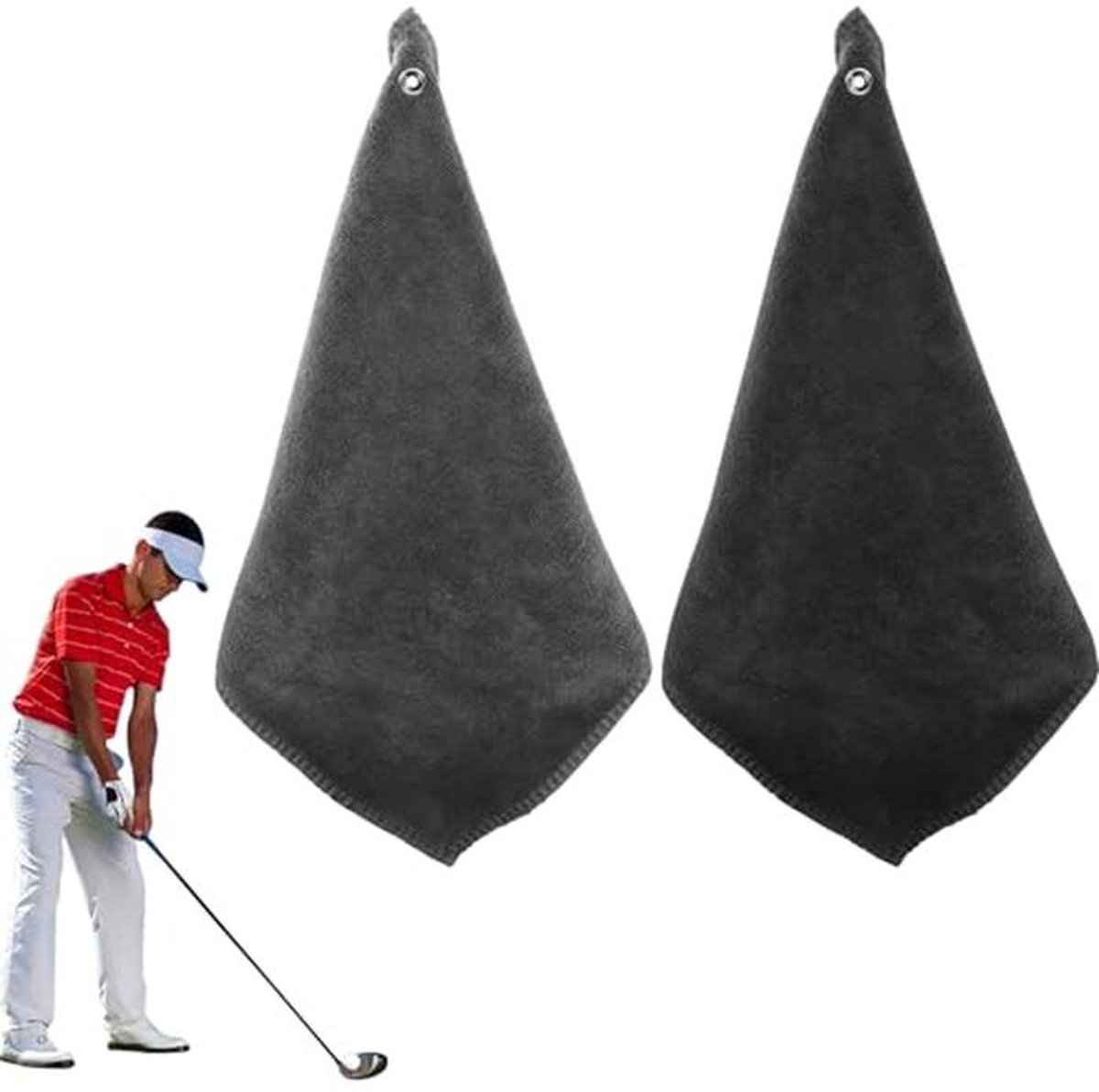 Golf Handdoeken Set van 2 – Absorberende Microvezel Handdoeken met Carabiner voor Sport, Yoga en Buitenactiviteiten