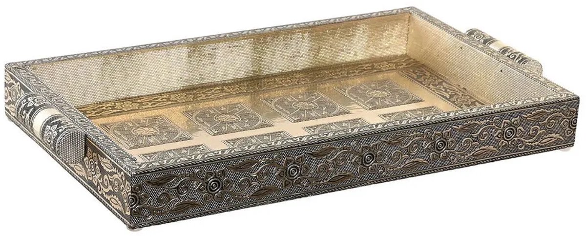 Dienblad DKD Home Decor Champagne Metaal Hout Indiaas (36 x 22 x 4 cm)
