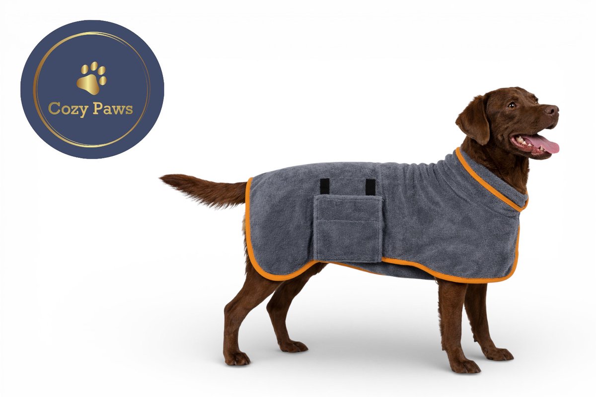 Cozypaws® Hondenbadjas - Badjas voor honden - Sneldrogend Microvezel - Grijs/oranje - Maat L