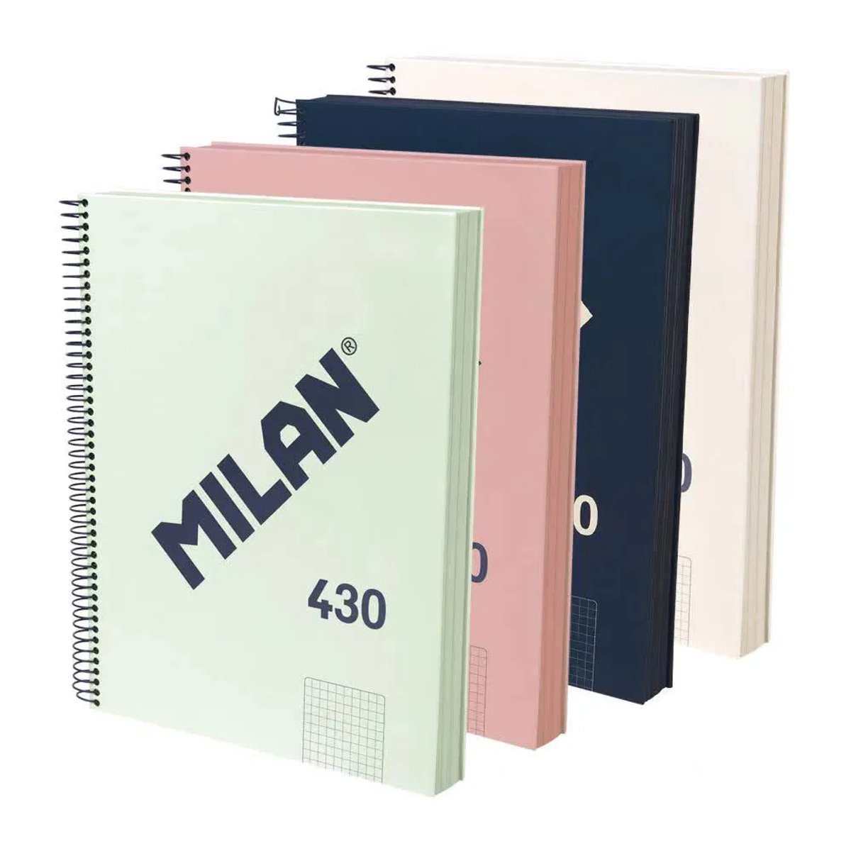 Milan Pakket Met 4 A4 Spiraal Notebooks Met Harde Kaft Geruit Papier 120 Vellen 95 G/m² 430-collectie Sinds 1918 5x5 Mm Transparant