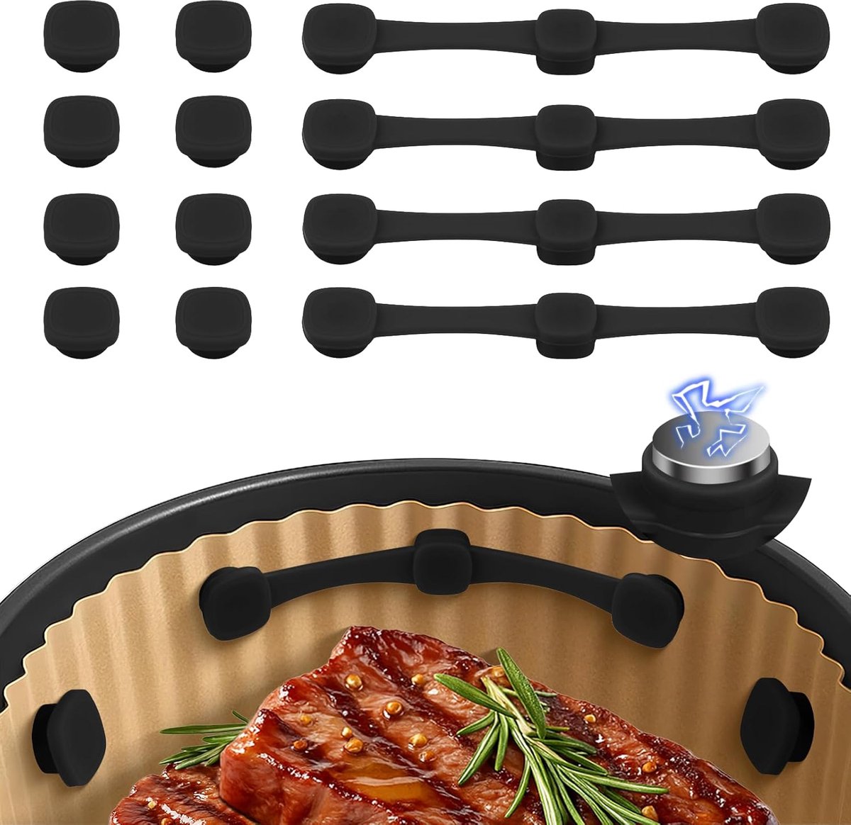 Siliconen magneetstrip voor airfryer - 12 stuks airfryer accessoires - bevestigingsgespen voor airfryers - hittebestendige - zwart