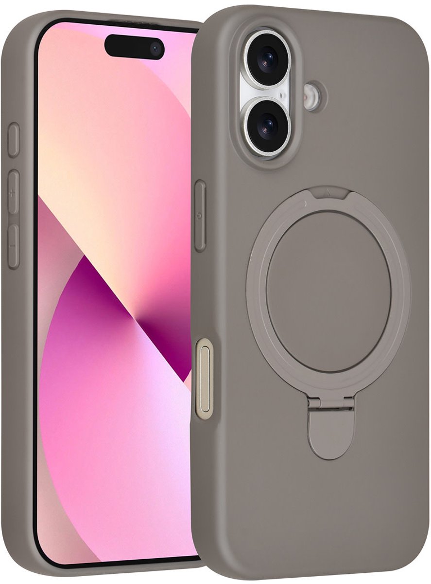 TUNIQ telefoonhoesje voor Apple iPhone 16 - MagSafe met ringstand en koord - Titaniumgrijs