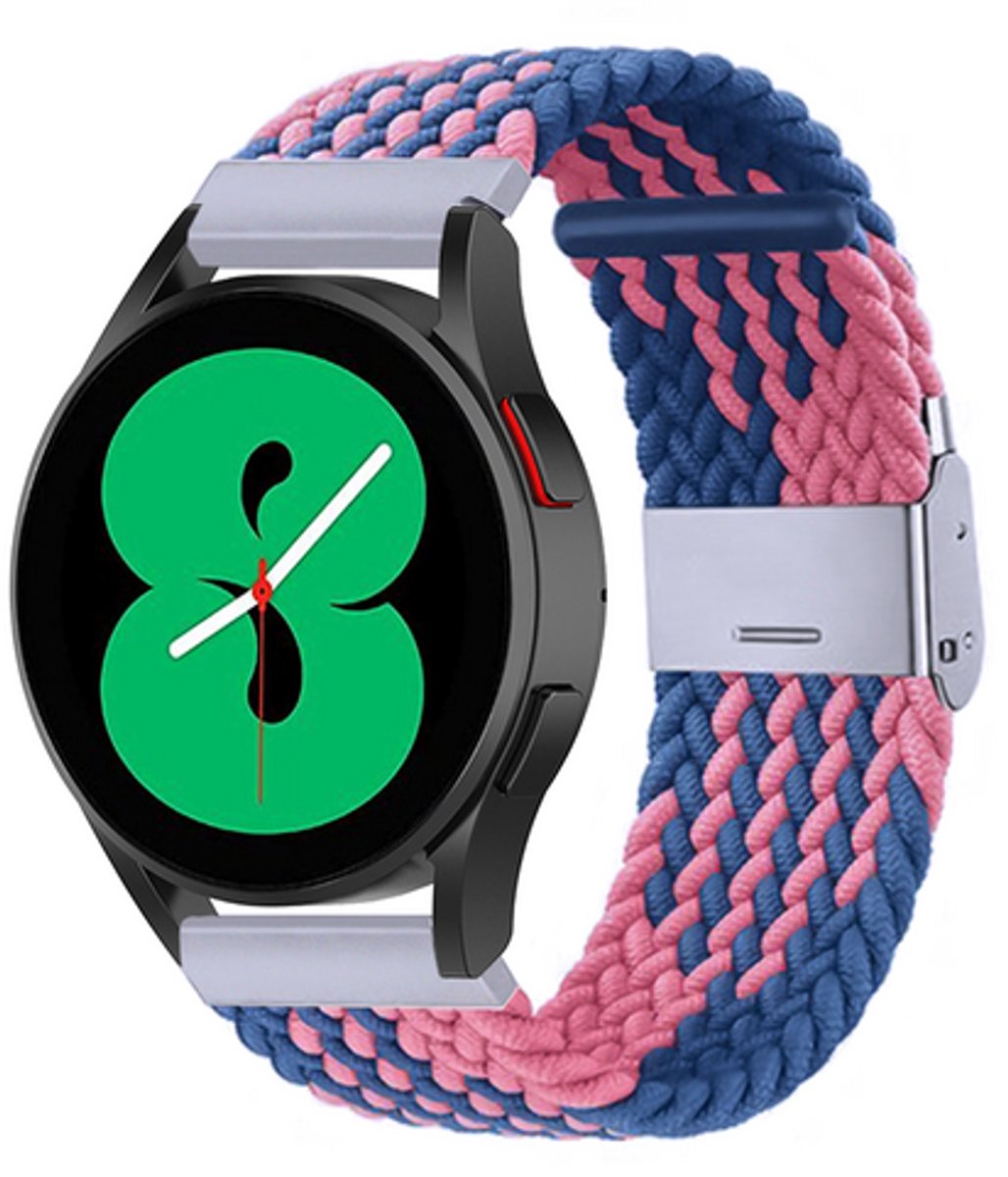 By Qubix - geschikt voor Huawei Watch 5 - 42mm - Braided nylon bandje - Blauw / roze