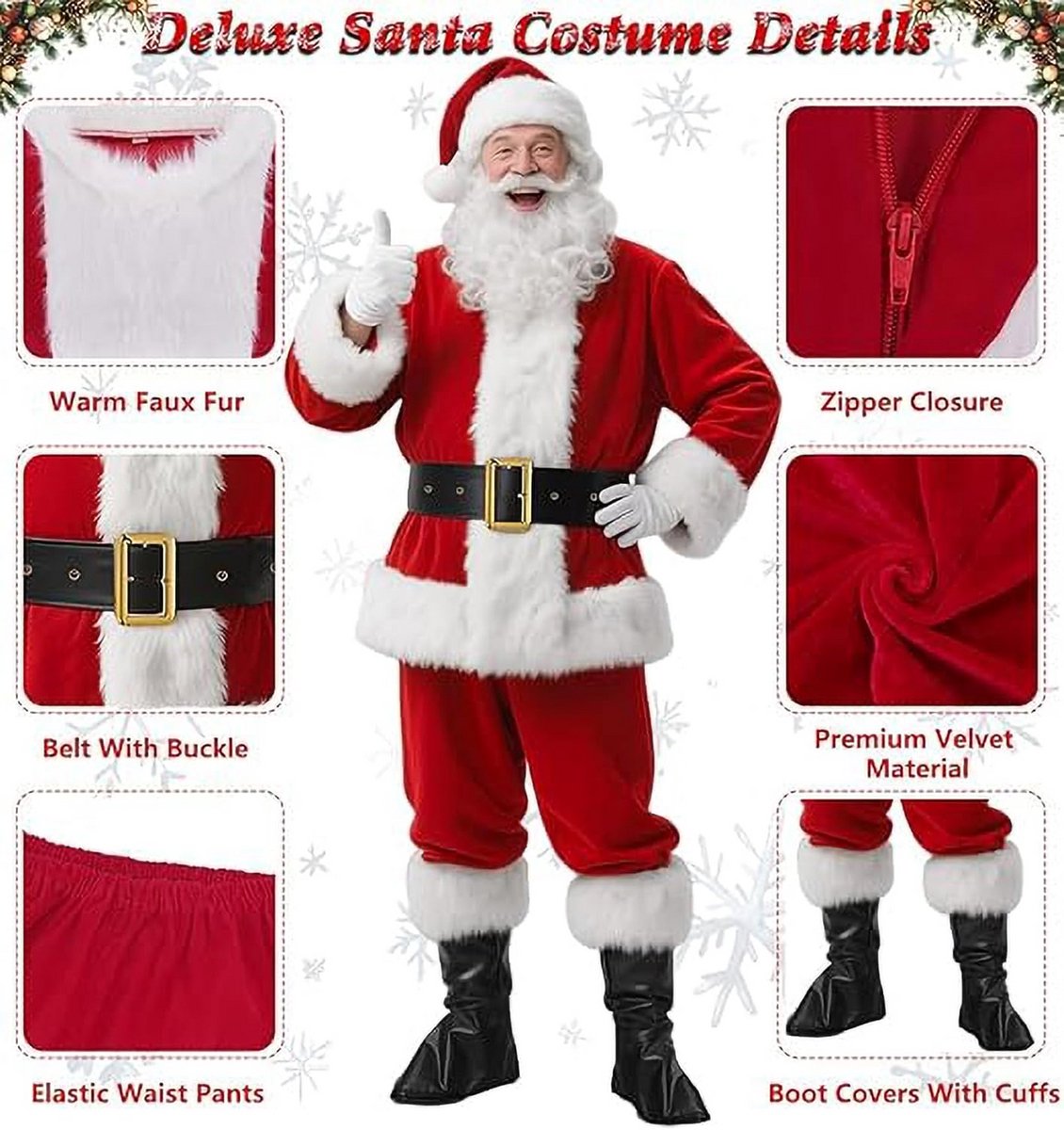 Volledige Santa Claus Kostuum voor Volwassenen - 10-delige Set