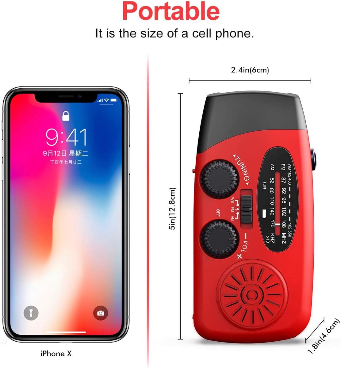 Draagbare Noodradio – Zonne-energie, AM/FM, Powerbank 2000 mAh, Dynamo, LED Zaklamp, USB-Oplader, SOS Alarm, Kompas – Voor Camping & Overleving – foto 2