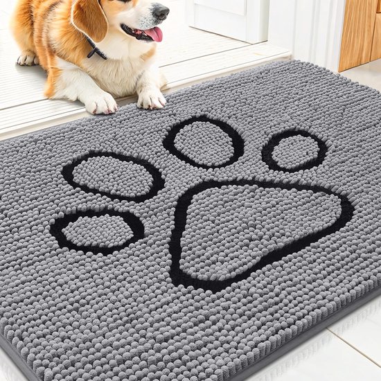 Tapis pour Chien Anti-Boue - Absorbant et Antidérapant Tapis Chenille pour Intérieur & Extérieur -61x91cm