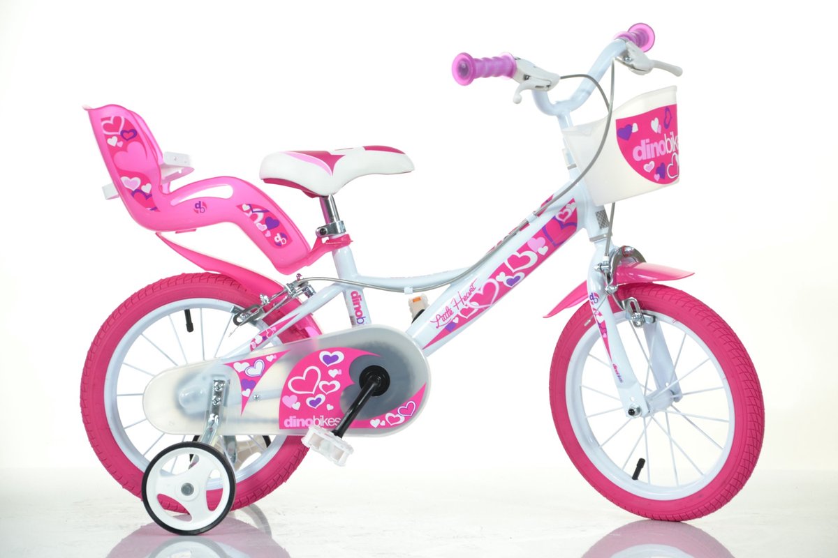 Dino Little Heart - Kinderfiets 14 Inch - van 3-5 Jaar - met Zijwieltjes - Meisjesfiets Wit