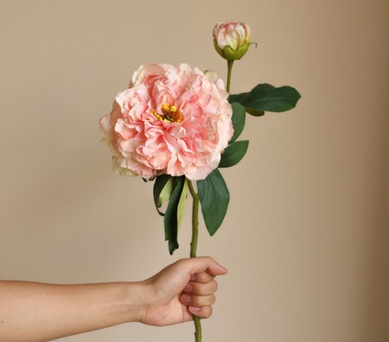 Grote pioenroos - roze - zijden bloemen - 3 stelen - onderhoudsvrij - 49 cm - kunstbloemen