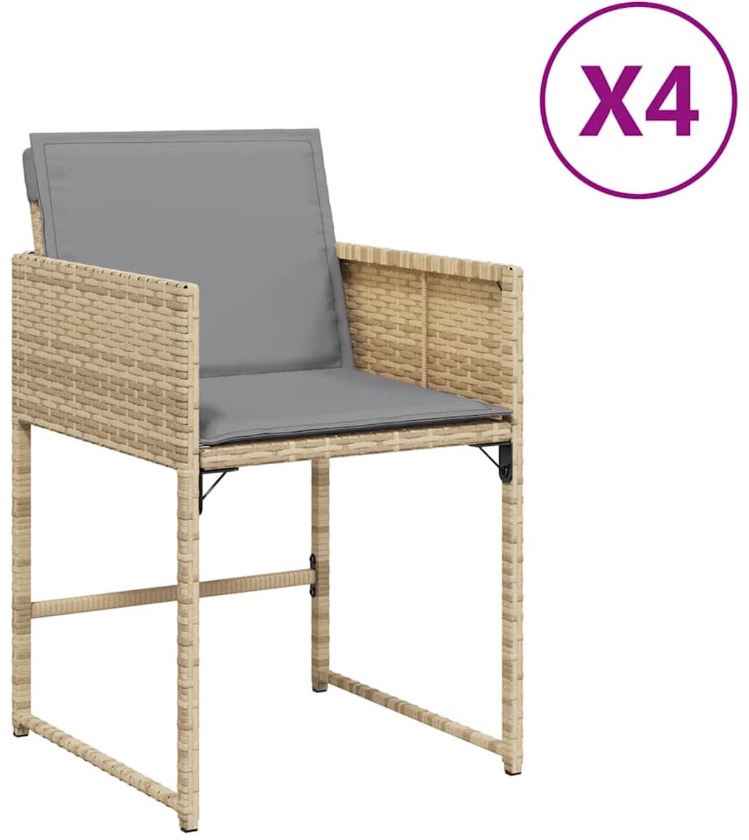 vidaXL - Tuinstoelen - 4 - st - met - kussens - poly - rattan - gemengd - beige