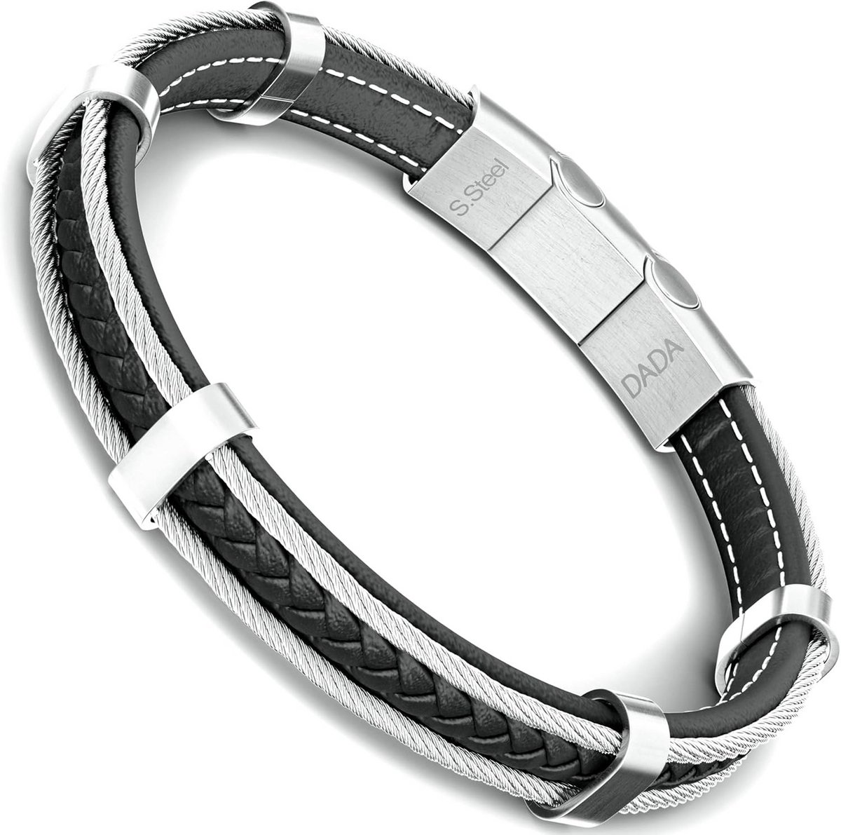 Herenarmband van leer en roestvrij staal met sportief design