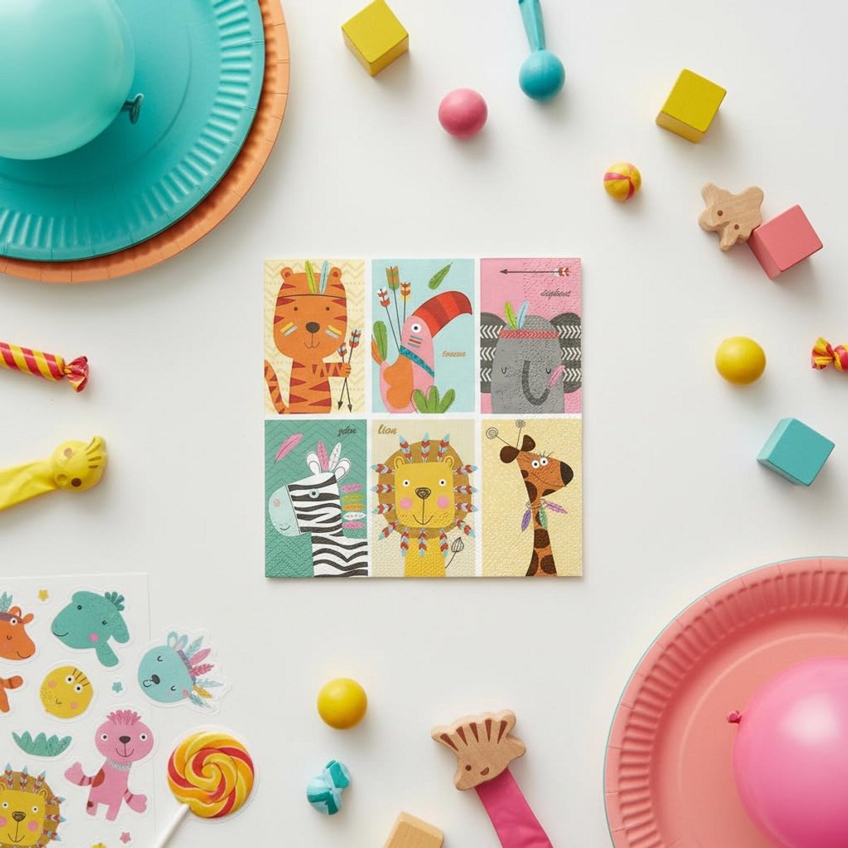 Servetten met Lustige Dieren voor Kinderfeestjes - 20 Stuks - 33x33cm