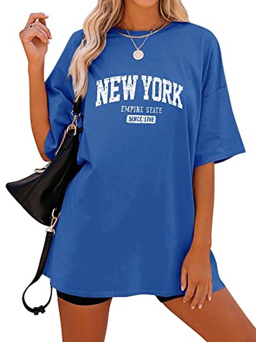 Oversized T-shirt voor dames met vintage letterprint - Zomer top met korte mouwen