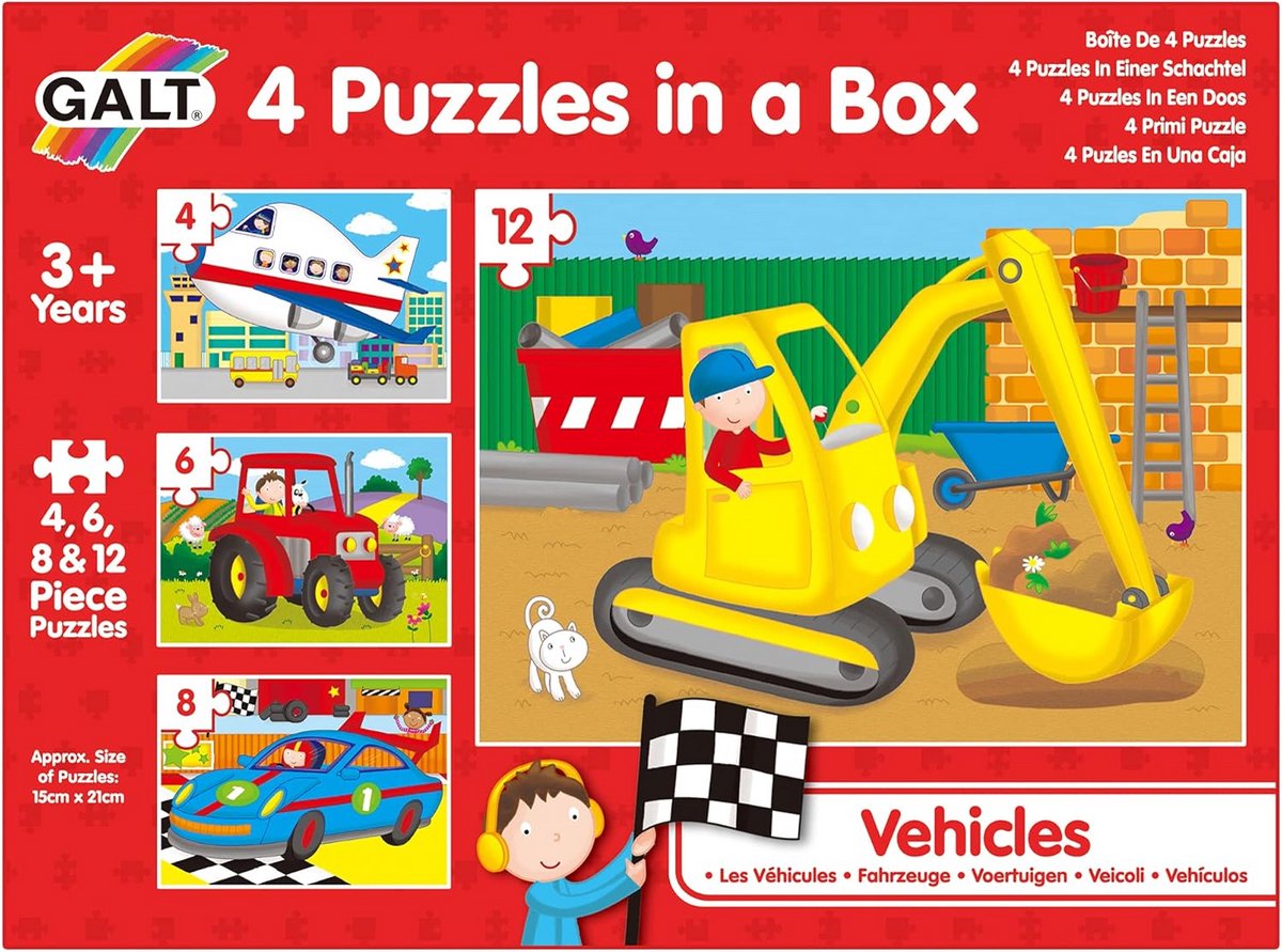 4 Puzzels in een Doos - Voertuigen, Legpuzzels voor Kinderen van 3 Jaar en Ouder
