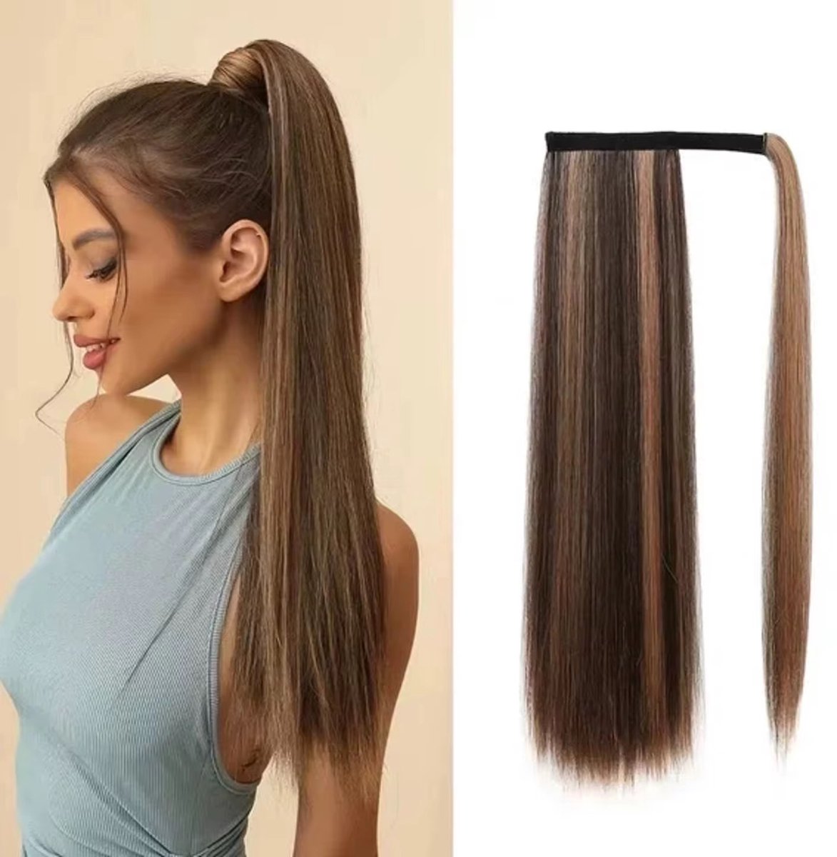 Wrap around ponytail hair clip extension with clips 34" paardenstaart hair extension kleur 'BH27- 86CM- Haarverlenging.